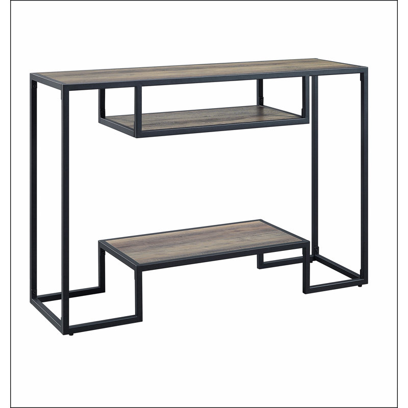 Console en chêne rustique et noir avec 2 tablettes