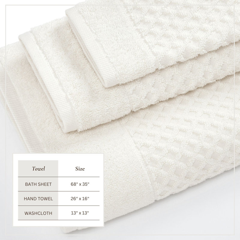 Ultra-Soft & Absorbent 100% Cotton Towel Set, 6 Piece Set (Bath Sheet + Hand Towel + Washcloth), Ivory Diamond