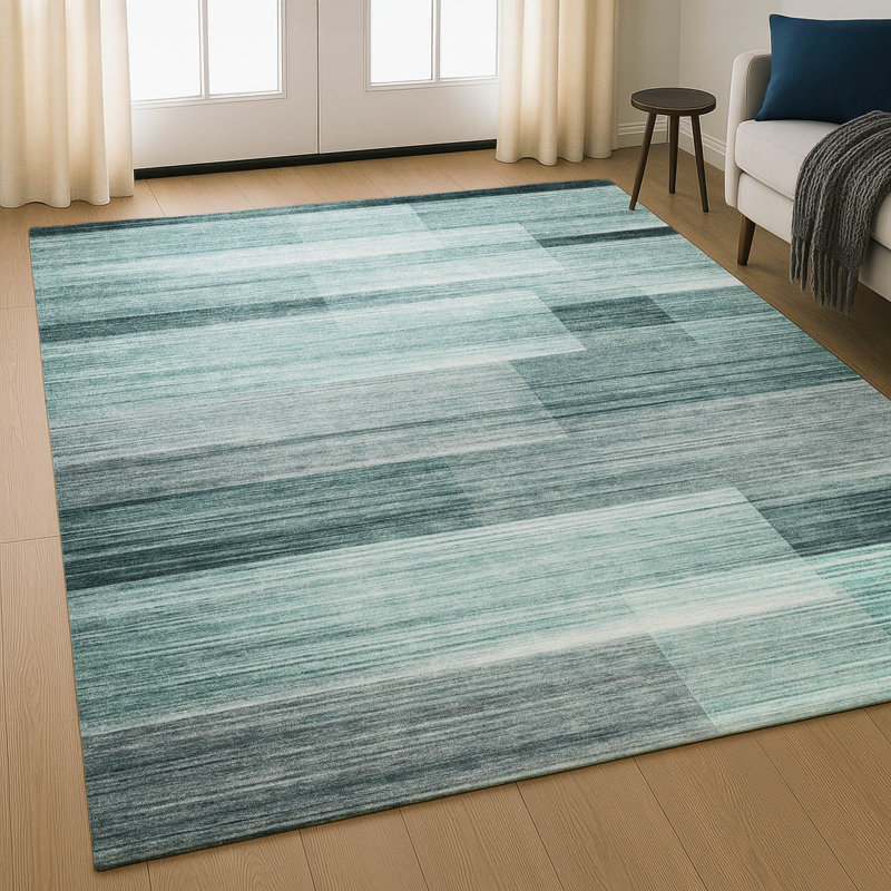 Premium Machine Washable Mayfield AMF2082 Striped Rug, Teal, 9' x 12'