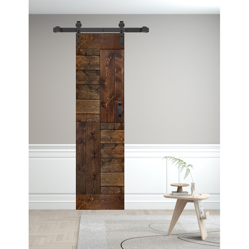 Porte à deux branches en bois massif en forme de S avec rail de quincaillerie - Assemblage requis, 42 po x 84 po, Noyer foncé