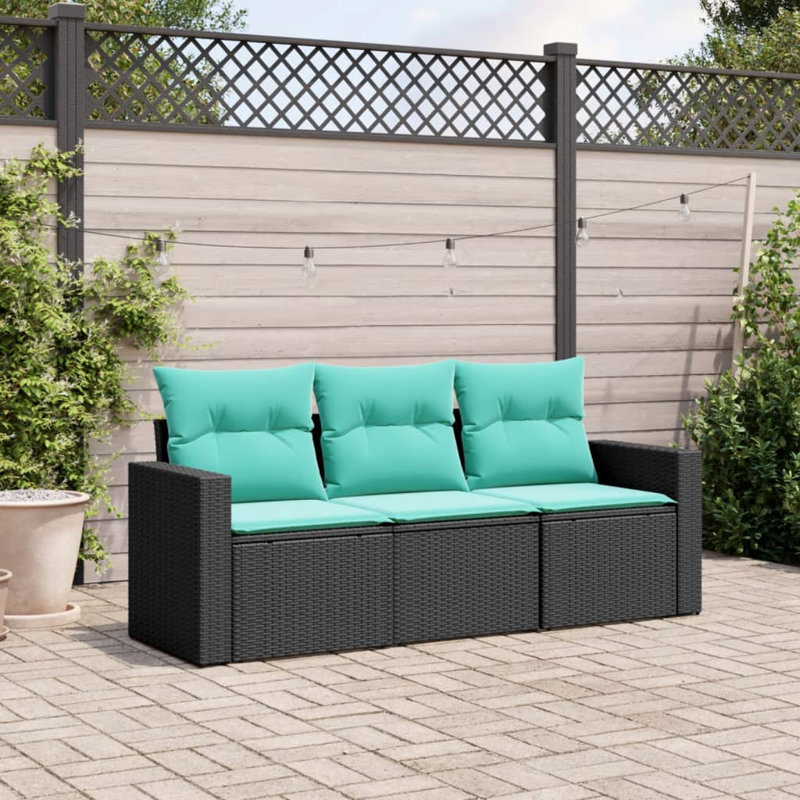 Ensemble de canapé de patio avec coussins 3 pièces Ebern Designs, Coussin bleu sarcelle / structure noire