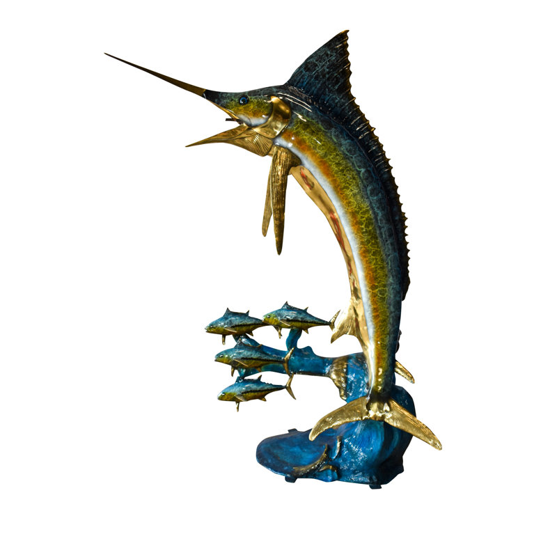Fontaine de statue de poisson en cuivre de couleur Marlin