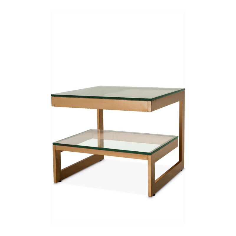 Gamma Glass End Table, Brushed Brass