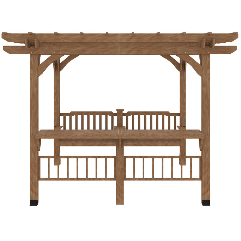 Outsunny 14' x 10' Brown Fir Wood Outdoor Pergola with Bar Counters and Seating