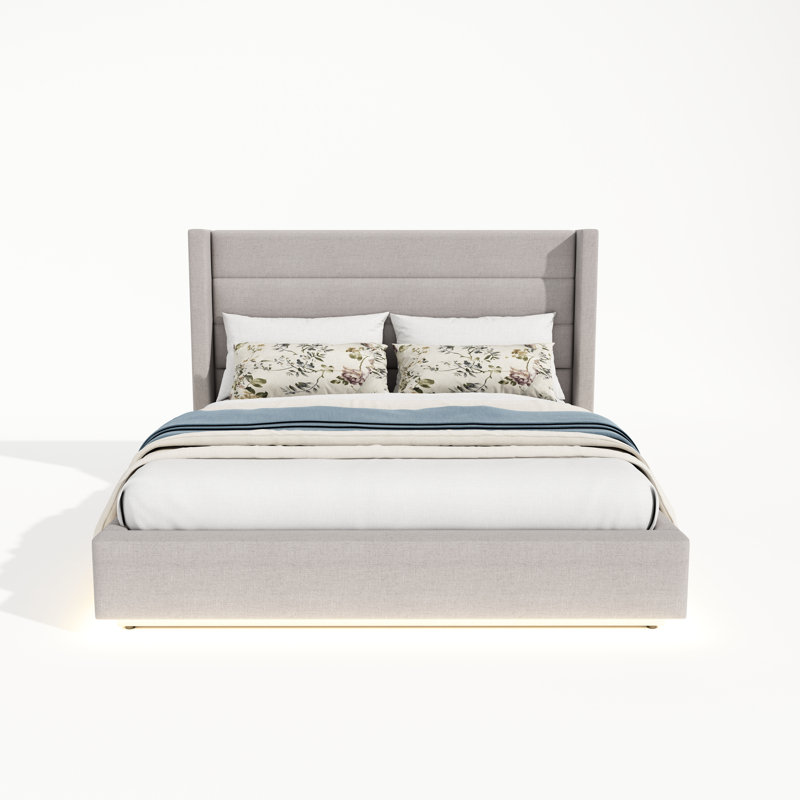 Grand lit plateforme avec lumière DEL, grège