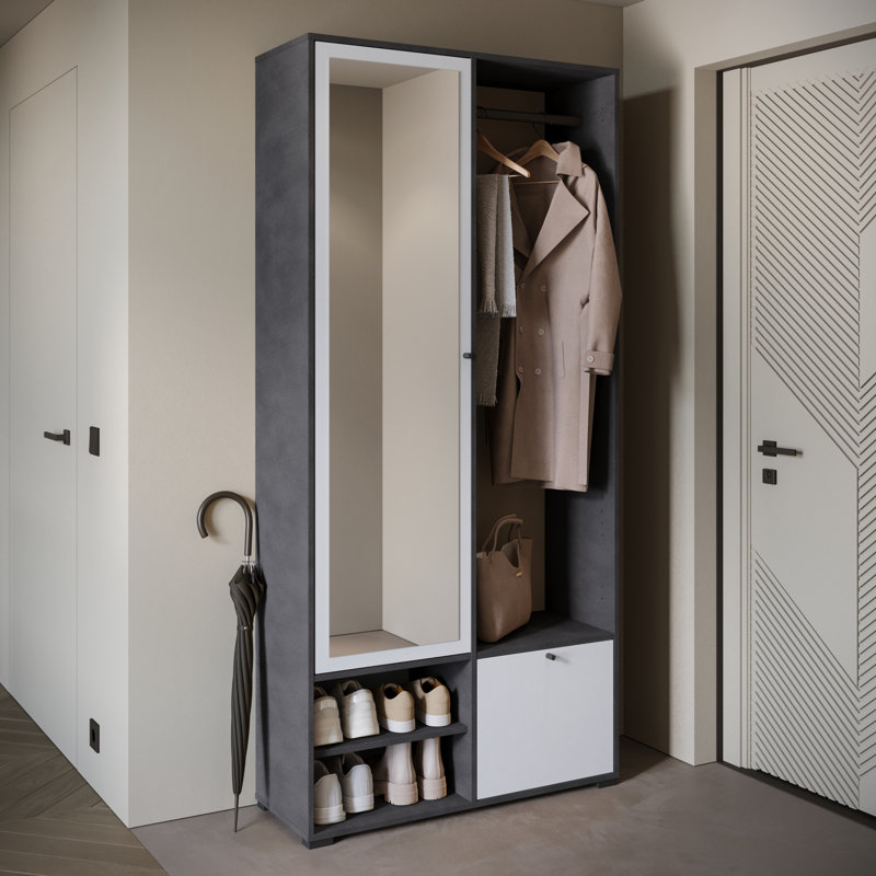 Hall Tree 90cm Wide with Shoe Storage, White