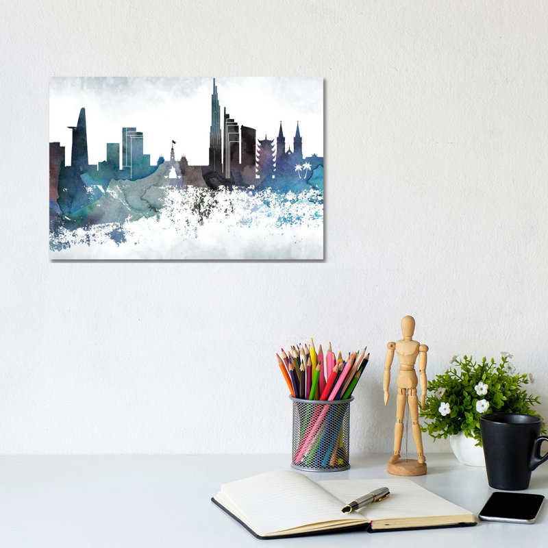 Ho Chi Minh Bluish Skyline by WallDecorAddict - Wrapped Canvas Print, 20.32 cm H x 30.48 cm W