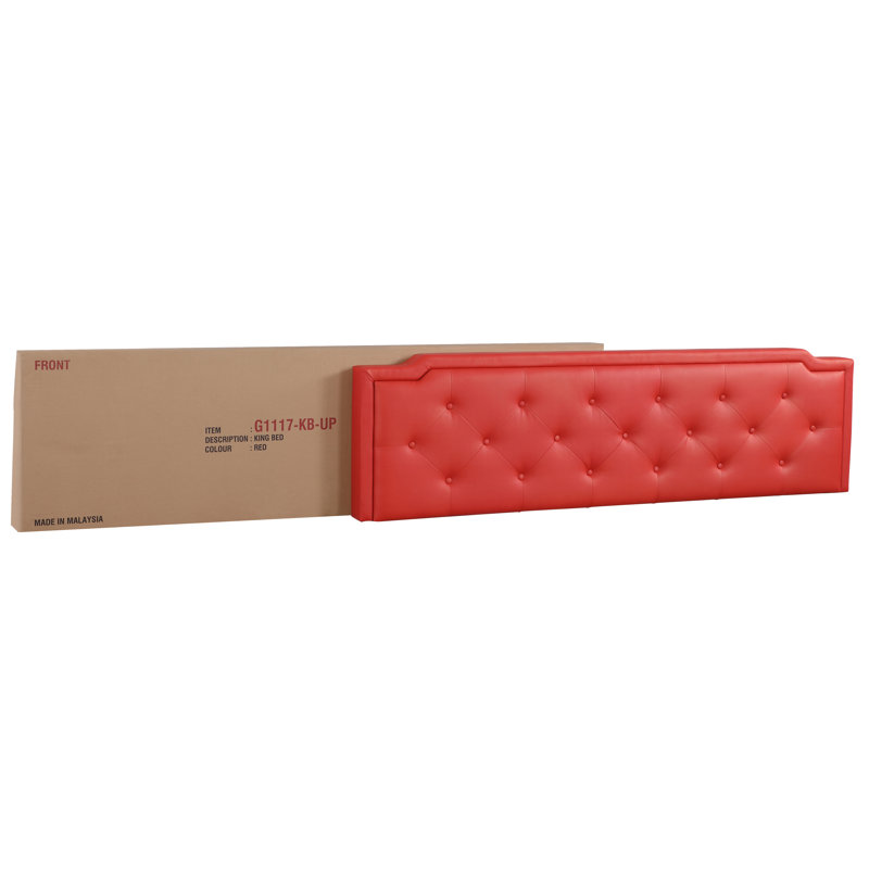 Upholstered Panel Bed, King, Red