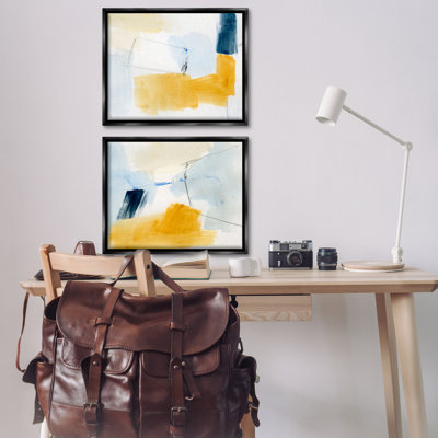 «Yellow Patchy Abstract», ensemble de 2 toiles flottantes encadrées par Victoria Barnes