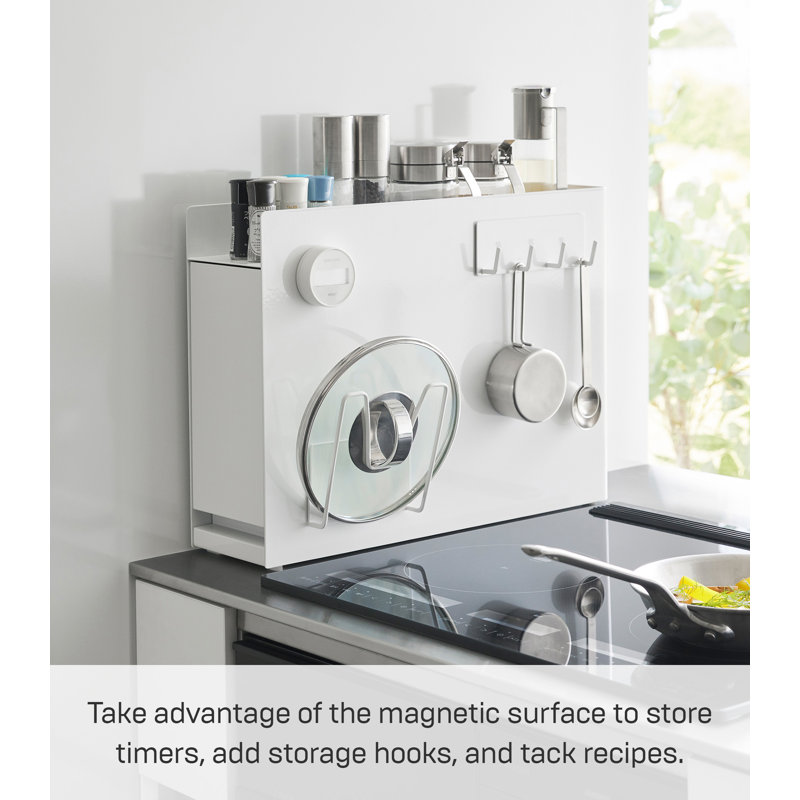 White Steel Magnetic Countertop Spice Rack with Drawer