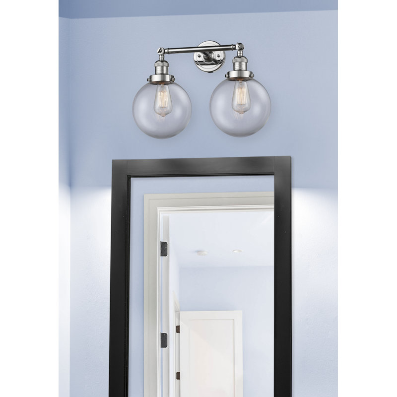 Éclairage pour meuble-lavabo 2 lumières rétro Barrigan, Laiton antique noir, Incandescent, Transparent