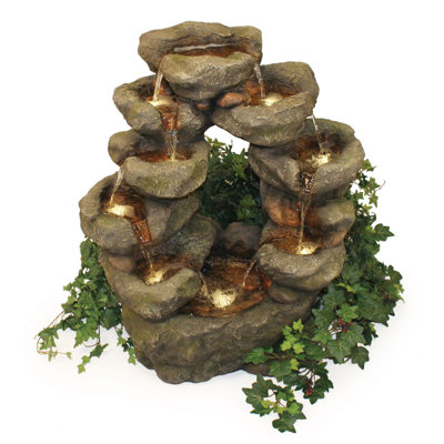 Outdoor Rock Fountain with Lights