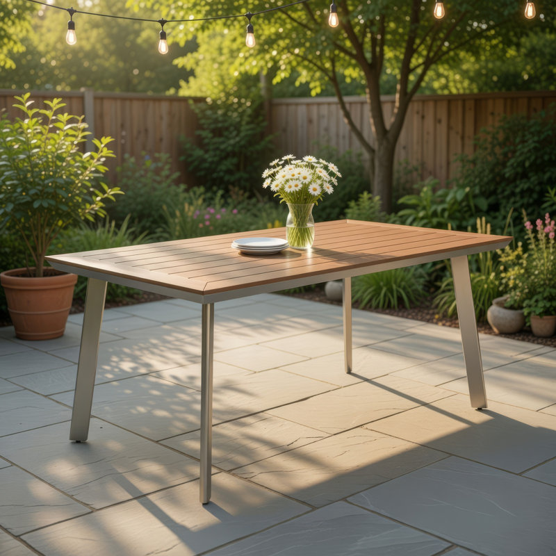Farjand Rectangular Outdoor Dining Table , 63 " W 35.5 " D, Silver