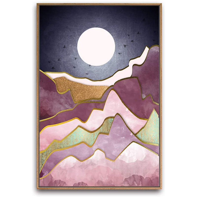 Sun Mountain Range Nordic Style Mountains - cadre flottant, reproduction d'art sur toile, H 24 po x l 16 po x P 2 po
