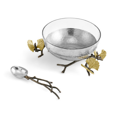 Butterfly Ginkgo Glass Nut Bowl with Spoon