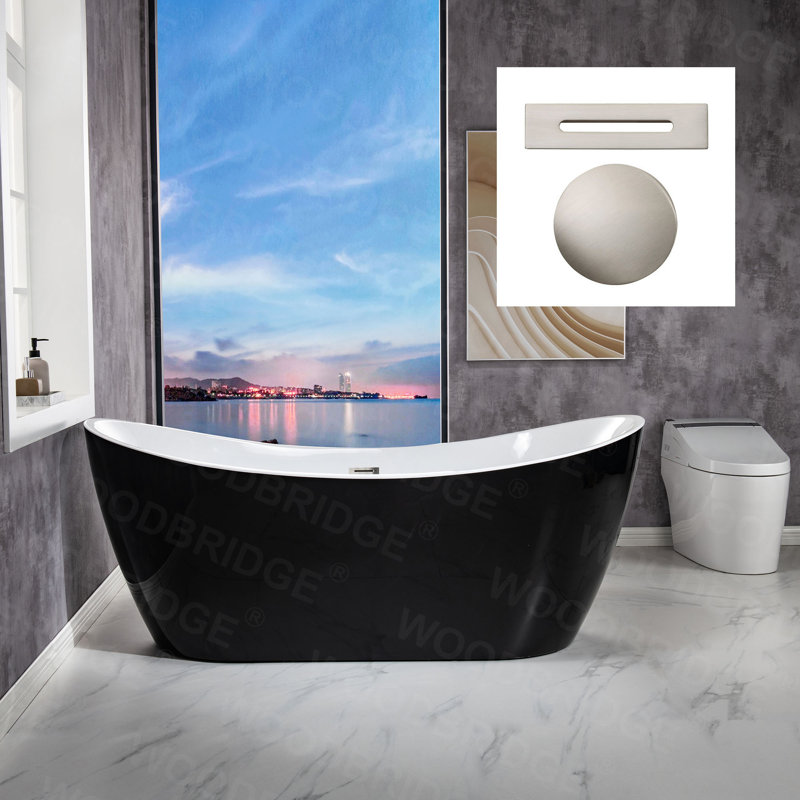 Vital 71'' x 31.5'' Soaking Acrylic Bathtub, Black, Brushed Nickel