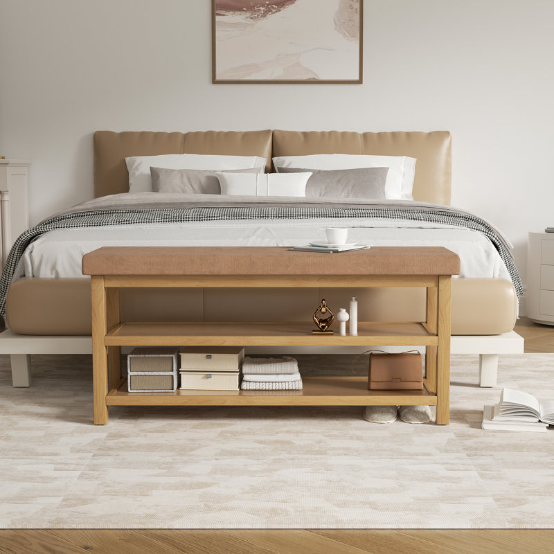 Elegant Rubberwood Frame Shoe Storage Bench, Dark Brown