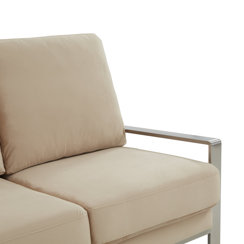 Canapé 3 places en velours Gratiano avec base en acier inoxydable argenté Gratiano, Velours beige