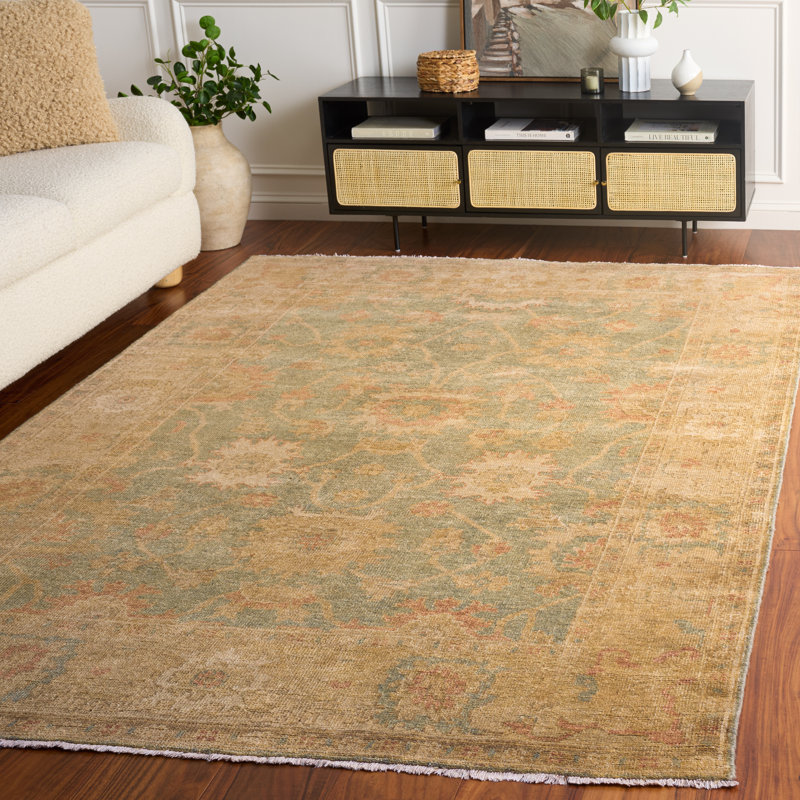 Oushak Nubl Oriental Hand Knotted Wool Dark Green/Brown Area Rug, Runner 3' x 10'