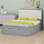 Lit plateforme en bois avec tête de lit, étagère à chaussures et tiroirs-802473989