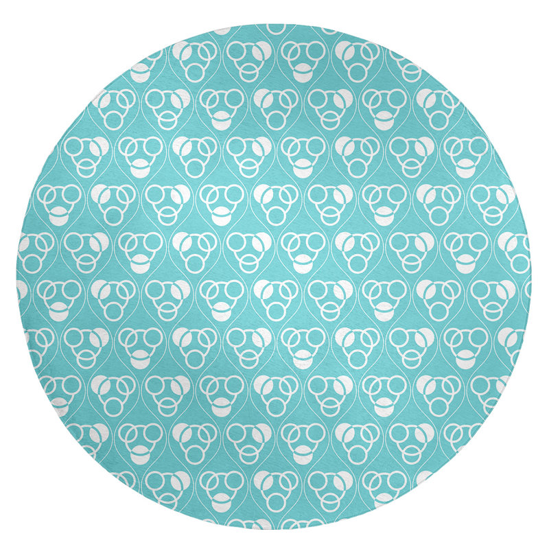Tapis bleu sarcelle / blanc Circles and Waves, Rond 5 pi