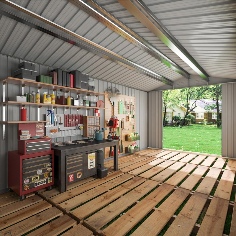12 ft. W x 16 ft. D Large Outdoor Metal Shed, All-Steel Construction with Windows and Lockable Doors