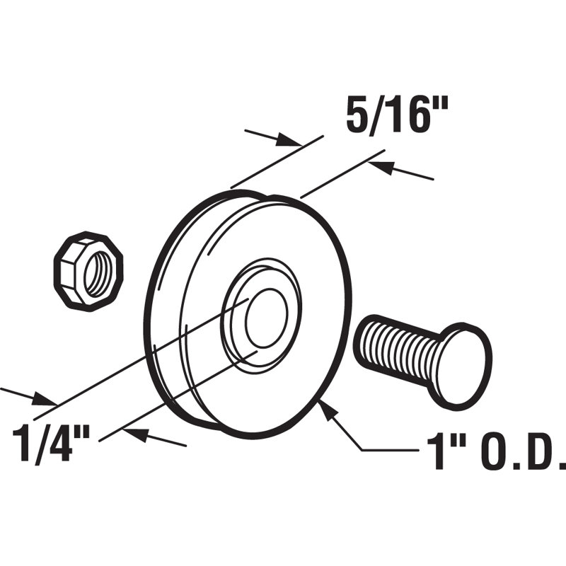 Sliding Screen Door High Density Polyethylene Roller, Bolt, Nut and High Density Polyethylene Bushing