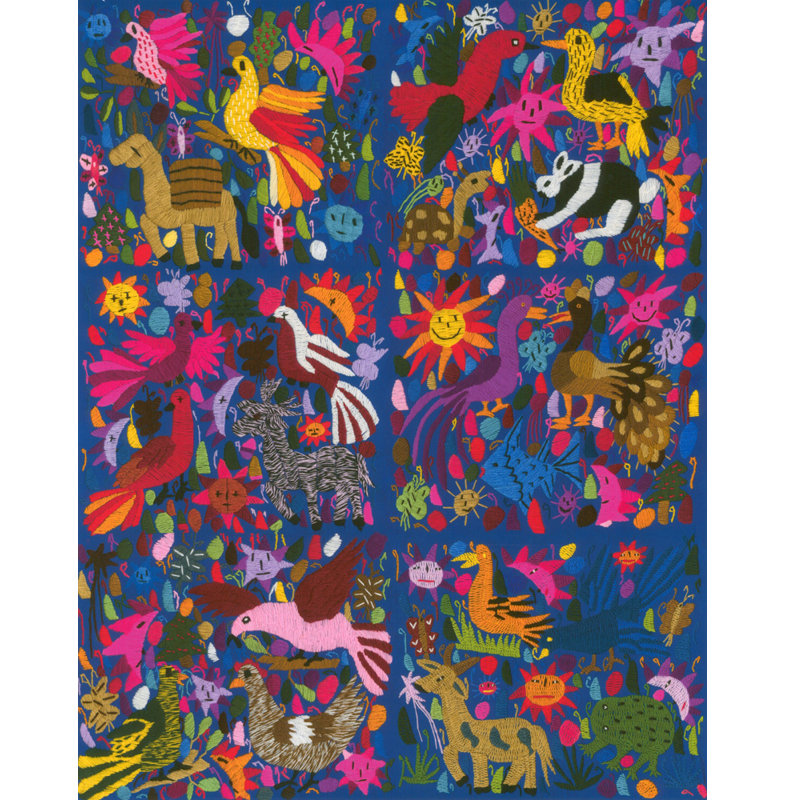 Incroyable tapisserie mexicaine multicolore sur fond bleu