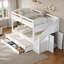 Lit simple superposé simple avec lit gigogne, escalier de rangement, garde-robe et 3 tiroirs, lit en bois de pin massif, blanc-658306960