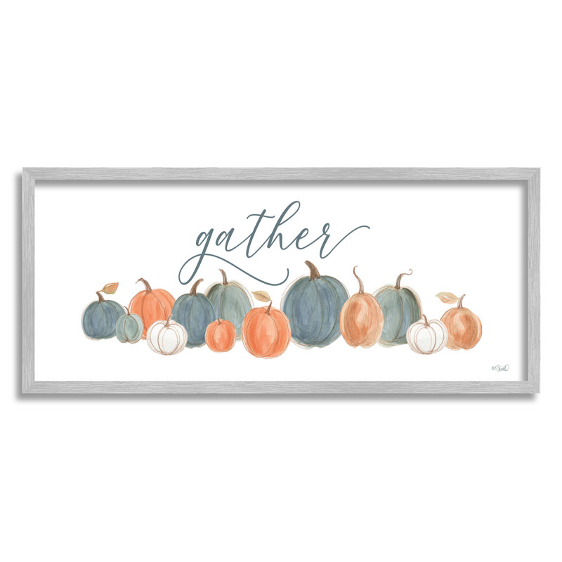 Gather Cursive Script Minimal Autumnal Pumpkins Arrangement Black, H 10 po x l 24 po x P 1,5 po, Estampe numérique Farmhouse