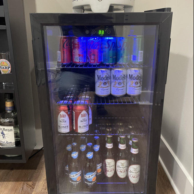 Simzlife 17.3'' W 130 Cans (12oz.) 3.3 Cubic Feet Freestanding Beverage Refrigerator with Glass Door - Sliver