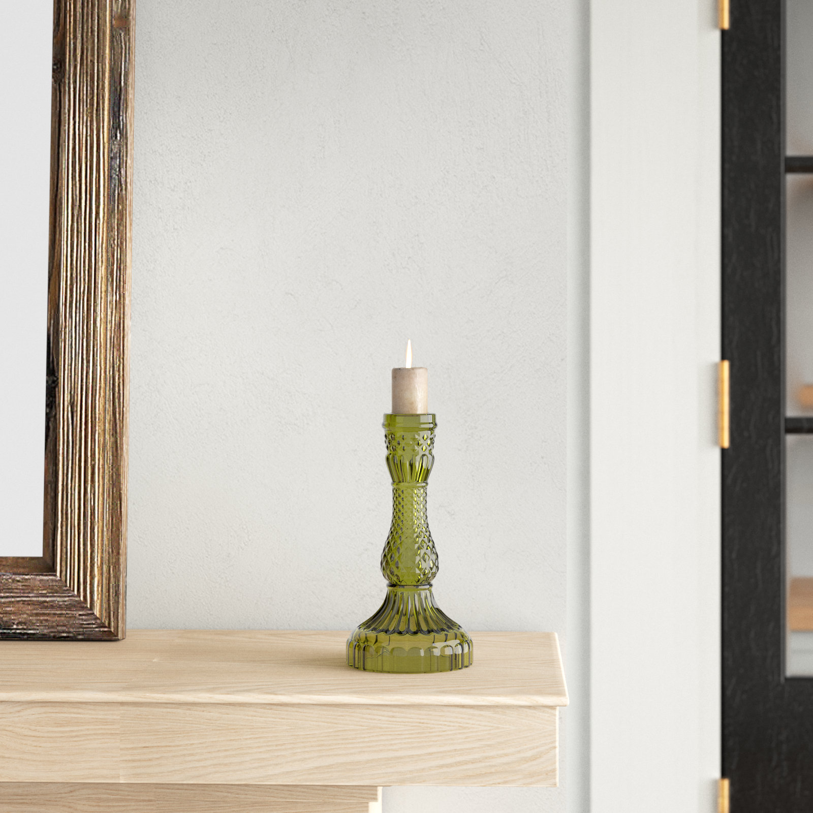 Samira Glass Tabletop Candlestick, Green