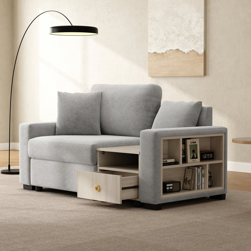 Canapé modulaire 63,2 po avec accoudoirs de rangement et console centrale pour le salon, Grey Chenille