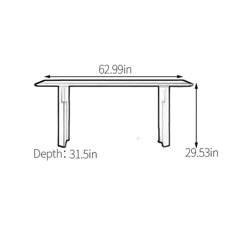 Table de salle à manger en bois de chêne fritté, H 29,53 po x L 62,99 po x l 31,5 po