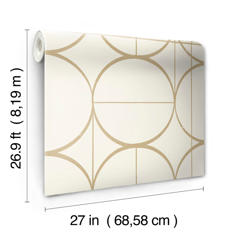 Geometric Metallic Wallpaper Roll, Cream/Gold