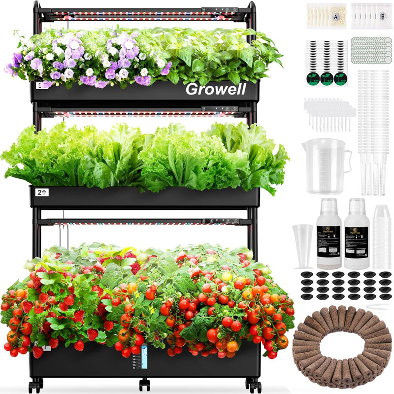 Système de jardin vertical hydroponique avec lumières de culture intelligentes, collection Harvestpro noire