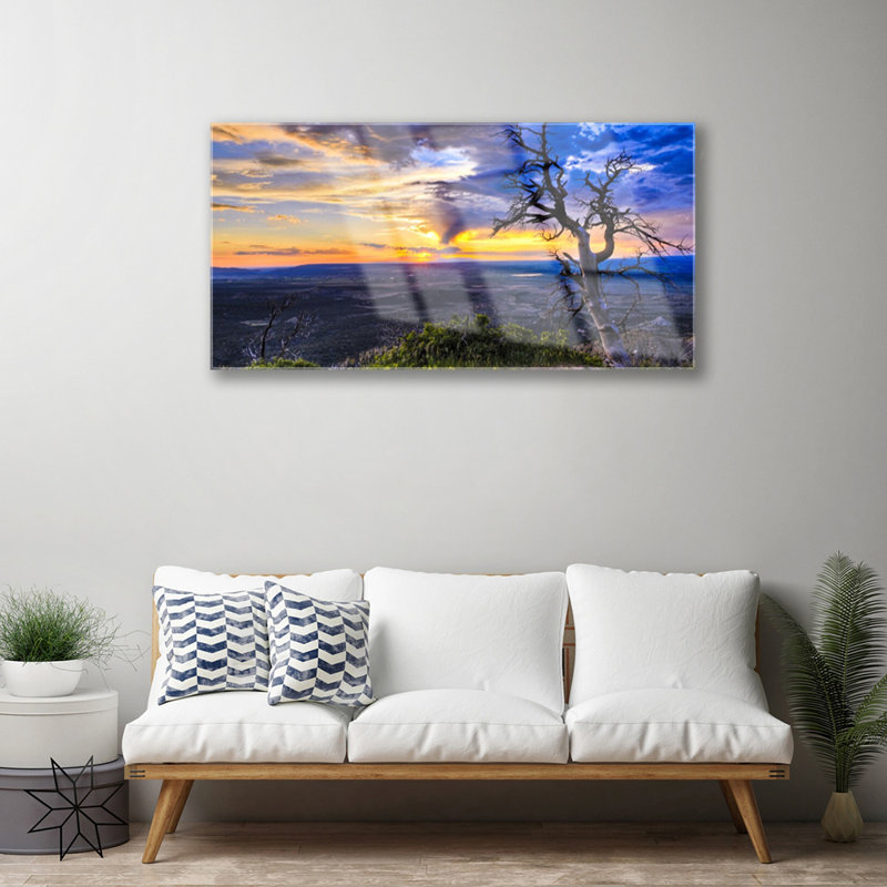 Glass Print Wall Art 100X50cm Image Printed On Glass Decorative Wall Picture Behind Toughened / Tempered Safety Real Glass For Kitchen & Living Room Theme: Tree Landscape