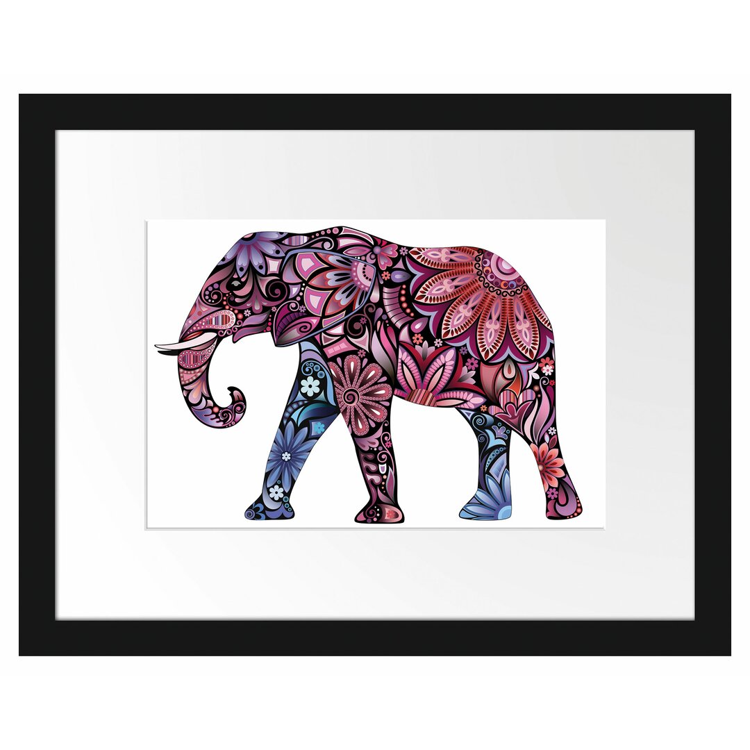 Gerahmtes Poster Elefant mit Ornamenten