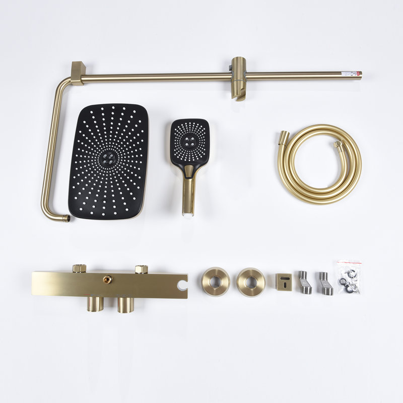 Brushed Gold Brass Thermostatic Wall-Mounted Shower System