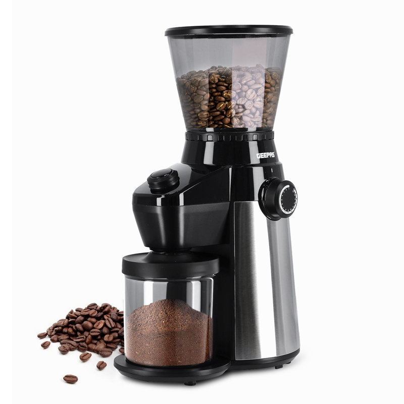 GEEPAS Conical Burr Coffee Grinder, Adjustable Electric Coffee Grinder with 15 Precise Grind Settings 
