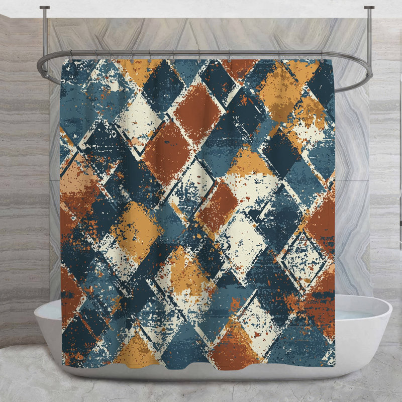 Rideau de douche à motif rétro - décor de salle de bain abstrait Mid-Century moderne, H 73 po x l 70 po