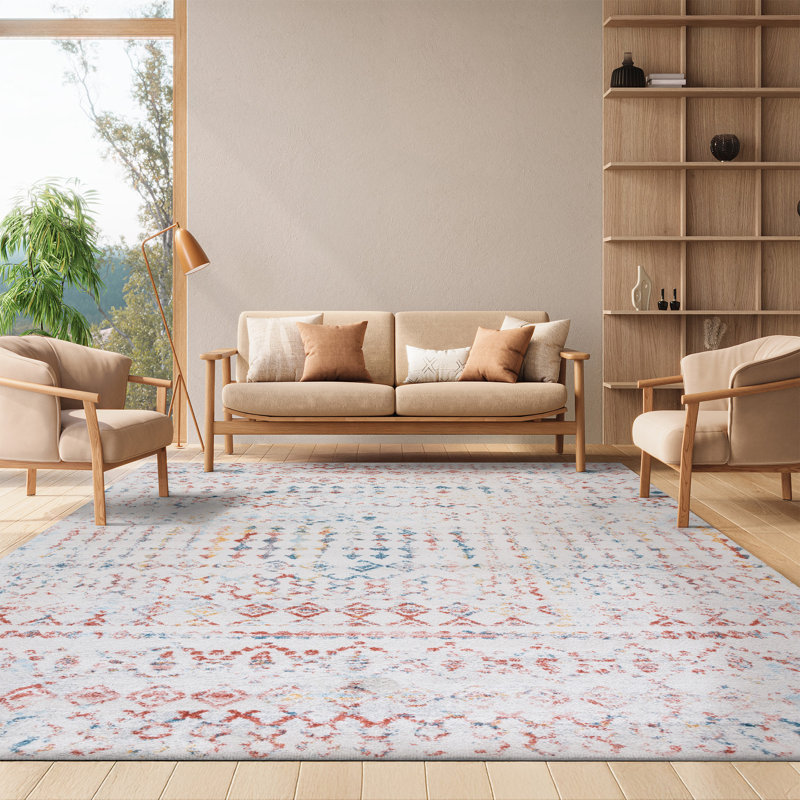 Tapis ivoire / rose Sachiko Southwestern, Rectangle 8 pi x 10 pi