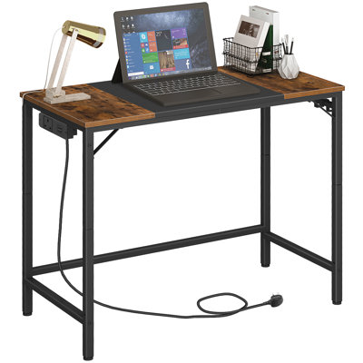 Iron Computer Desk with Built-In Electrical Outlet