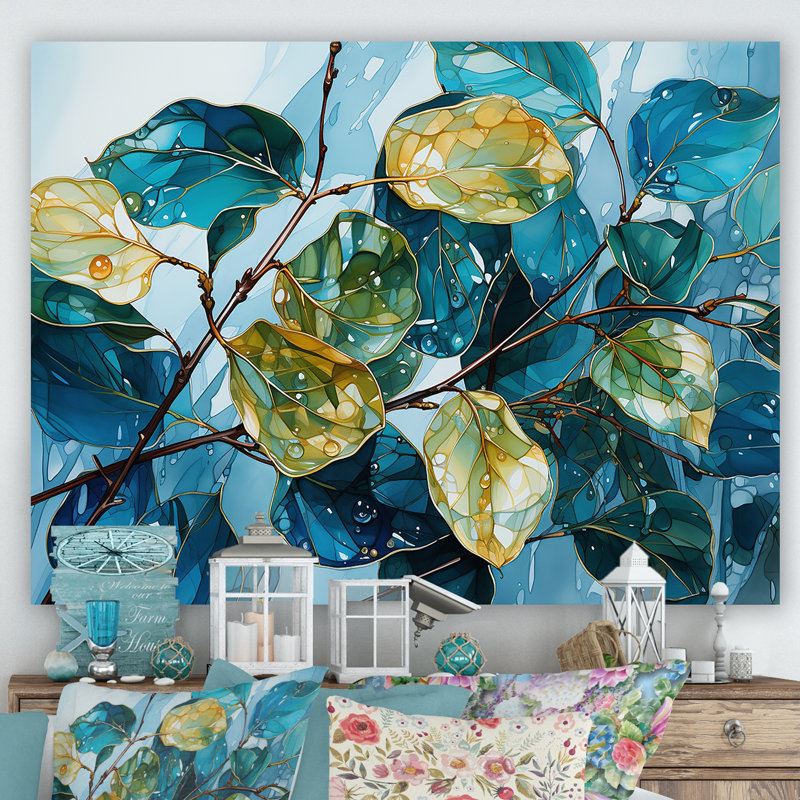 Feuilles charmantes, harmonie liquide sur toile, H 30 po x l 40 po x P 1,5 po, Toile tendue