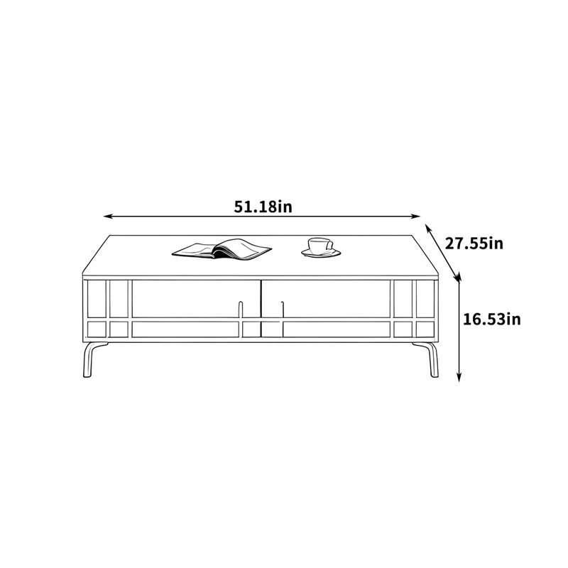 Table basse moderne avec pieds en métal, White, Noir