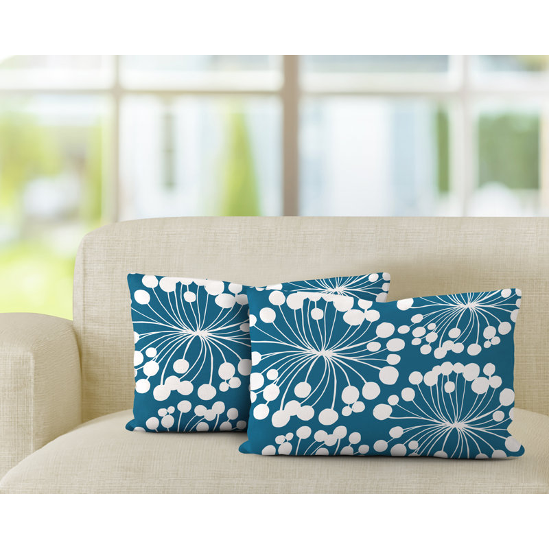 Floral Outdoor Reversible Throw Pillow, Turquoise