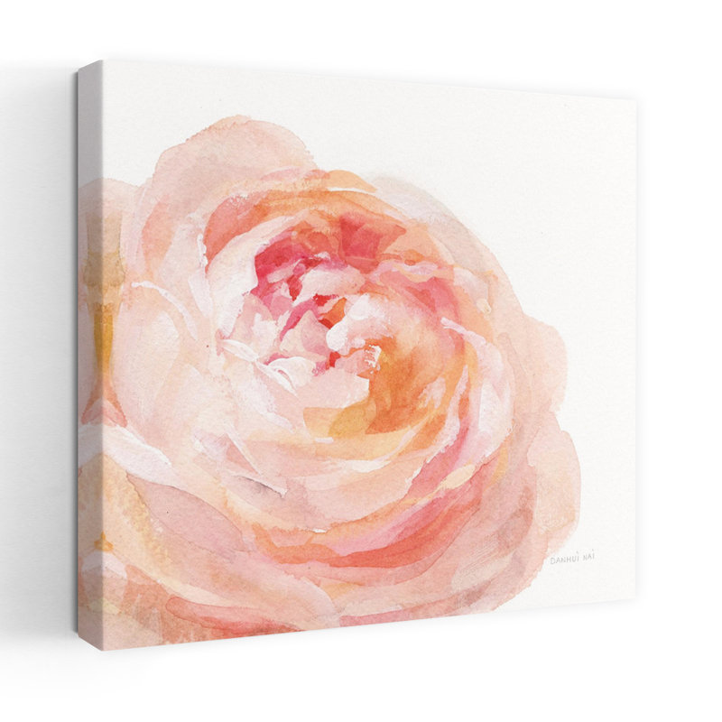 Rose de jardin contemporaine sur fond blanc avec art floral floral, H 18 po x l 18 po