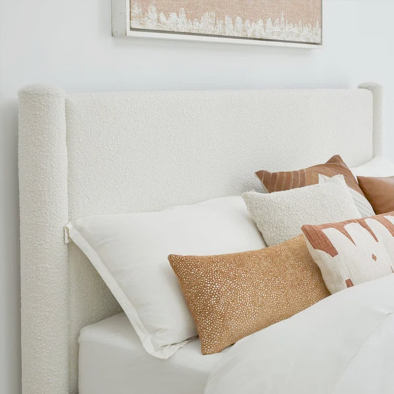 Lit plateforme tapissier Boucle, Blanc, Grand lit