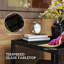 Table basse d'extérieur en rotin 23,6 po, table de bout avec plateau en verre, noir