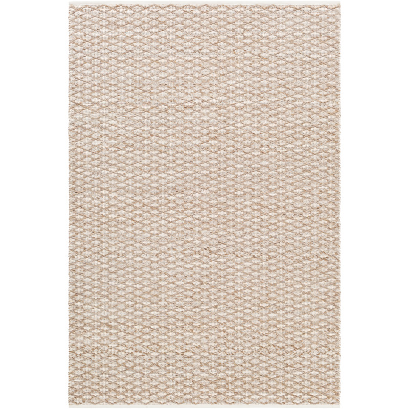 Tapis tissé à plat à la main Petra Trellis, Rectangulaire 2 pi x 3 pi, Brun clair / beige